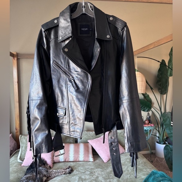 Nasty gal/ Vegan Leather Fringe Hitched Jacket / M - Picture 4 of 6